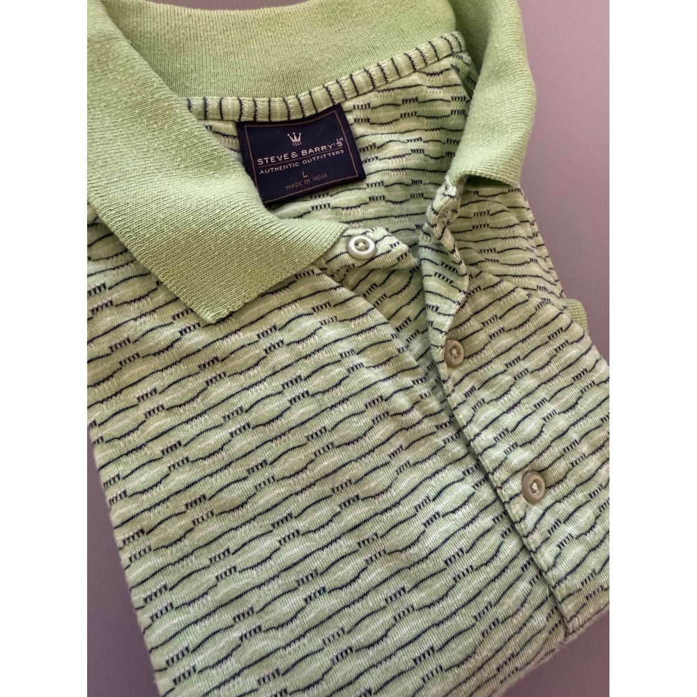 Steve & Barrys Mens Lime Green Textured Stripe Polo Shirt Large Short‎ Sleeve